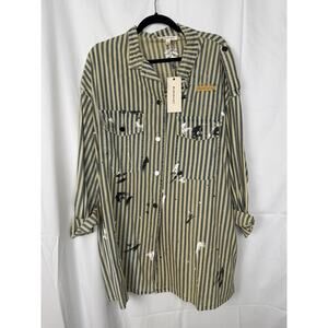 BlueVelvet Oversized Women Striped Button Up Paint Splatter Artist Shirt Large